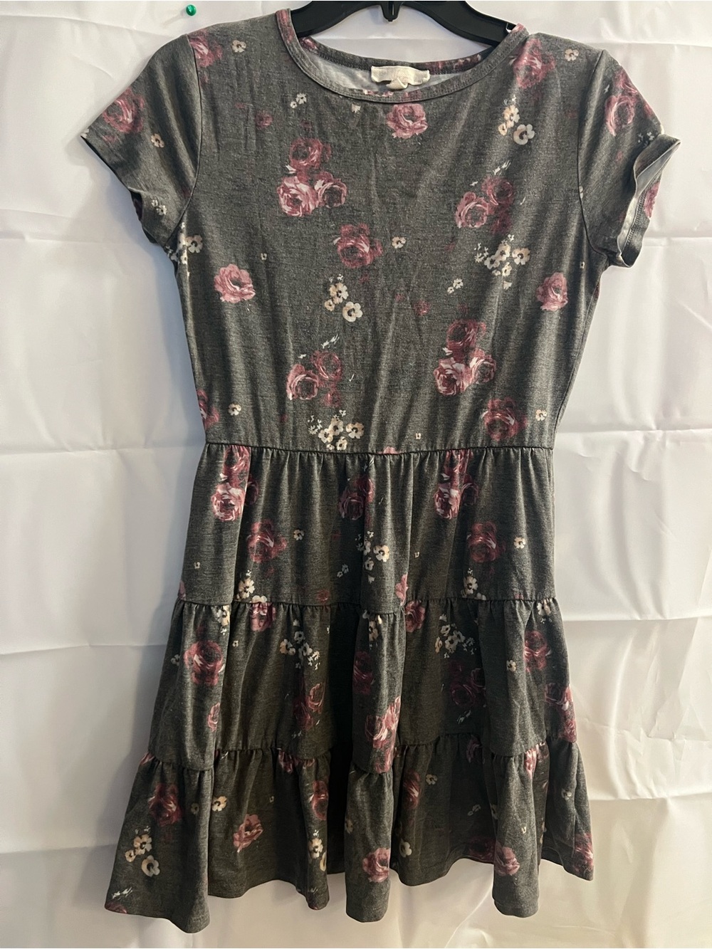 BeBop Gray Dress with Pink Rose Print